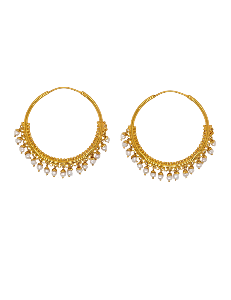 Uncut Diamond Hoop Earrings -Chandbalis in 22K Gold -Indian Gold Jewelry  -Buy Online