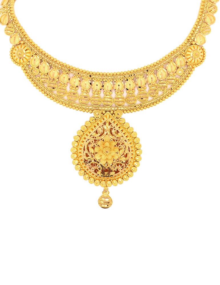 22 Karat Gold Necklace Earring Set - StGo25712 - 22k gold Indian design  necklace earring set. Necklace is beautifully designed with fine machine  cuts