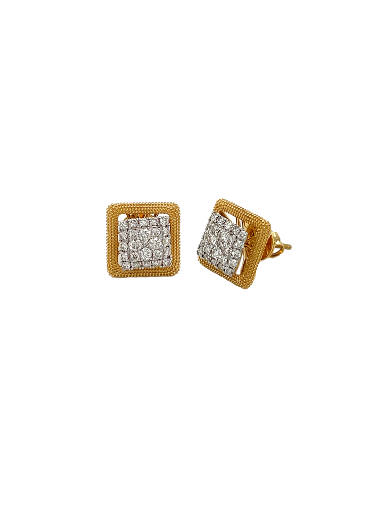 Square shape earrings with black crystal on a silver base 96395-05 ‒  MecenatShop.com